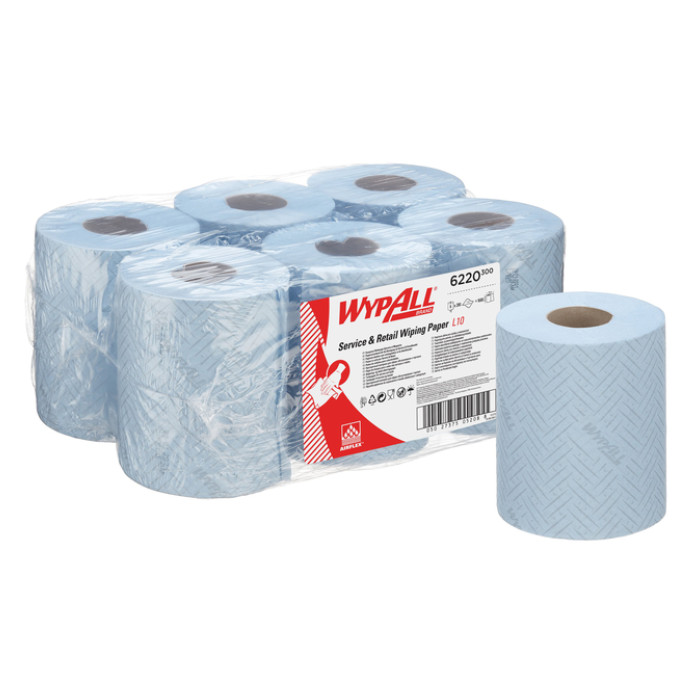 Poetspapier WypAll L10 1-laags 280 vel blauw 6220