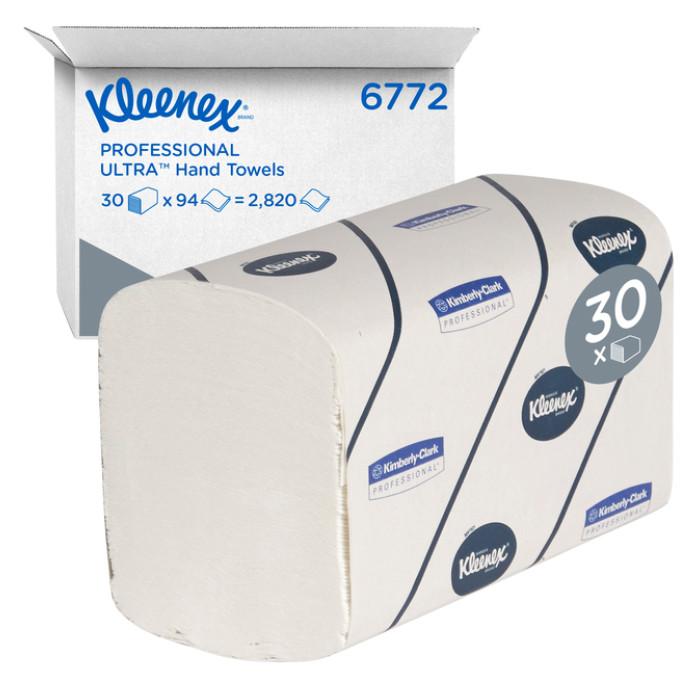 Handdoek Kleenex Ultra i-vouw 2-laags 215x415mm 30x94 vel wit 6772