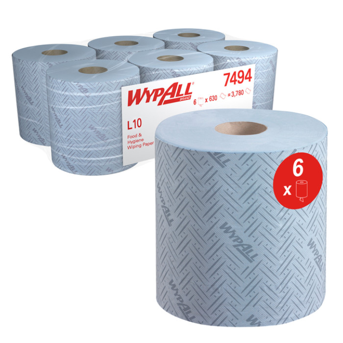 Poetspapier WypAll L10 1-laags 630 vel blauw 7494