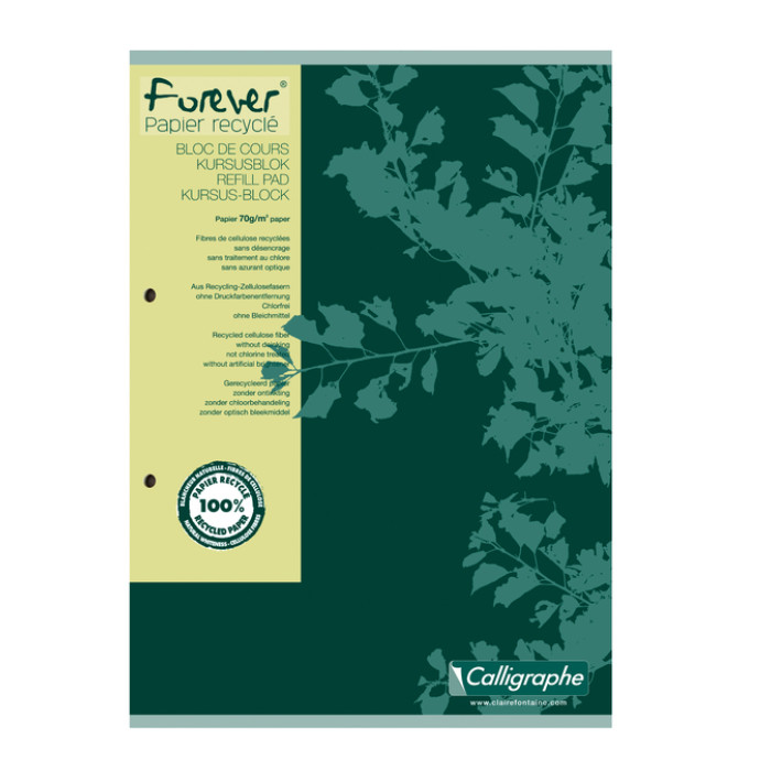 Cursusblok Clairefontaine Forever Calligraphe A4 lijn 2-gaats 200 pagina's 70gr groen