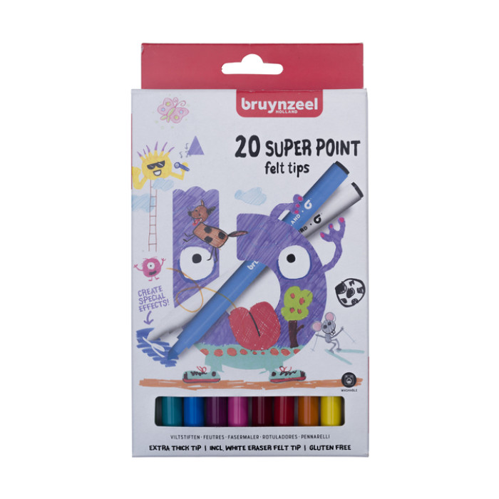 Viltstift Bruynzeel Kids Super Point set à 20 kleuren