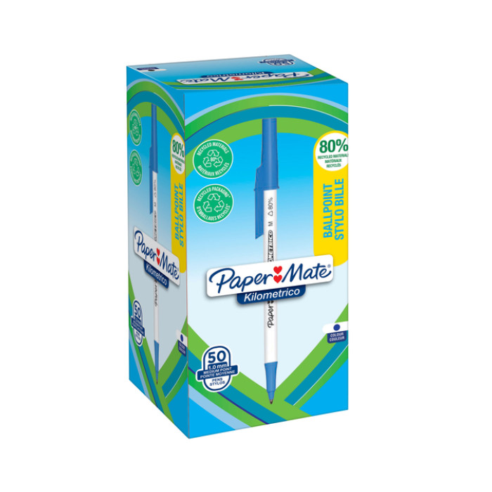 Balpen Paper Mate Kilometrico Recycled medium blauw