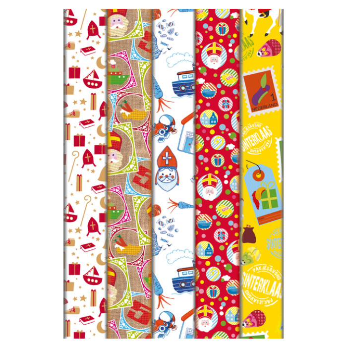 Inpakpapier Haza Sint 46.5x250cm doos à 100 stuks assorti