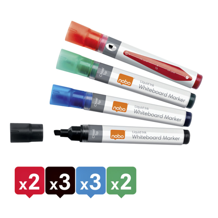 Whiteboardmarker Nobo Liquid ink schuin assorti 4mm 10stuks