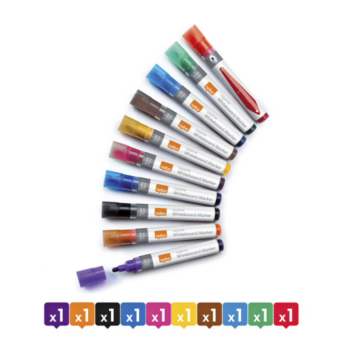 Whiteboardmarker Nobo Liquid ink rond assorti 3mm 10stuks