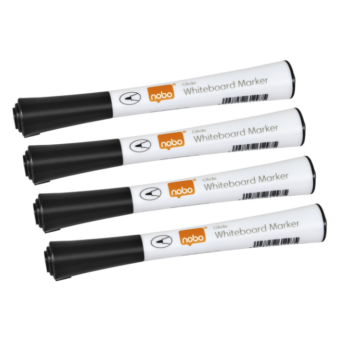 Whiteboardmarker Nobo Glide fijn zwart 1mm 4stuks