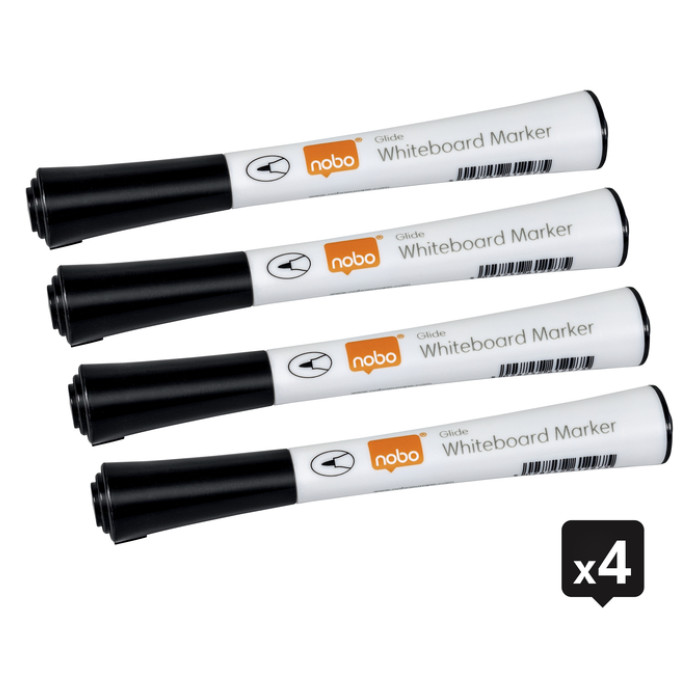 Whiteboardmarker Nobo Glide fijn zwart 1mm 4stuks