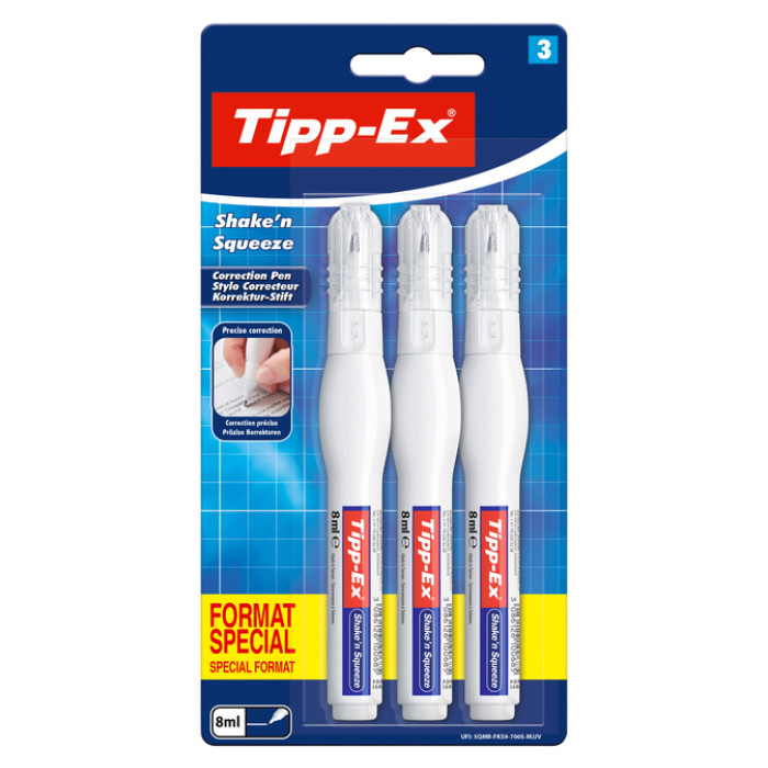 Correctiepen Tipp-ex Shake 'n Squeeze 8ml blister à 3 stuks