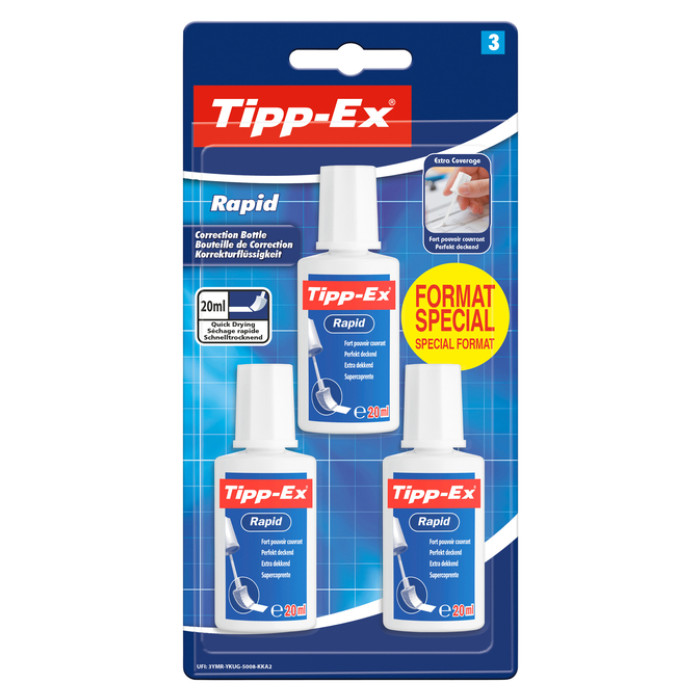 Correctievloeistof Tipp-ex Rapid 20ml blister à 3 stuks