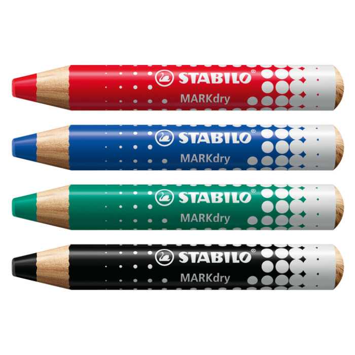 Whiteboardpotlood STABILO MARKdry 648/4 |+ slijper-microvezel ass 4st