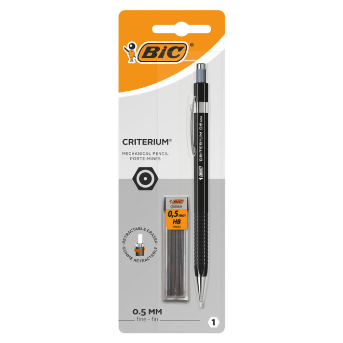 Vulpotlood Bic Criterium HB 0.5mm incl 12 stiften zwart blister à 1st