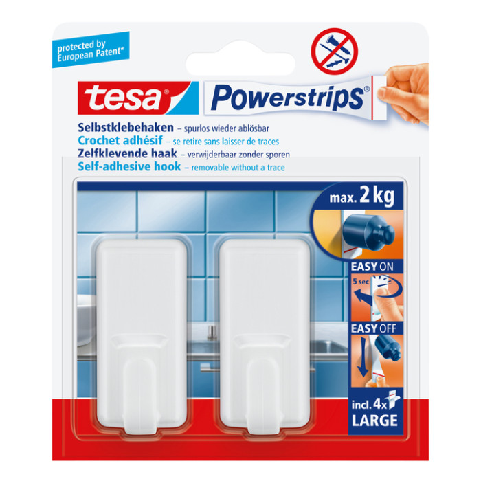 Haken tesa Powerstrips® LARGE Classic zelfklevend verwijderbaar wit 2 stuks