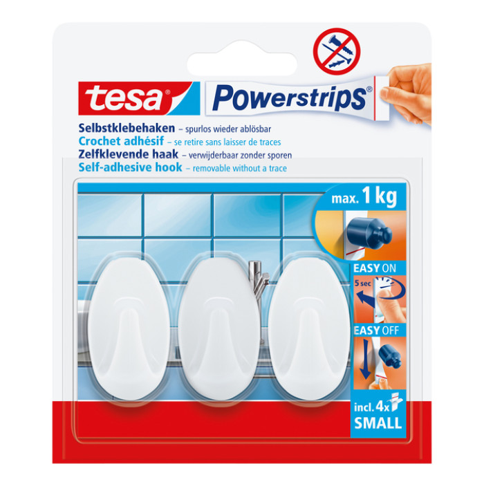 Haken tesa Powerstrips® SMALL Ovaal zelfklevend verwijderbaar wit 3 stuks