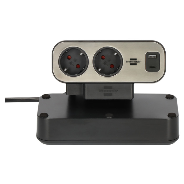 Stekkerdoos Brennenstuhl bureau Estilo 10 voudig inclusief 1 USB C, 1 USB A, 2 meter zilver/zwart