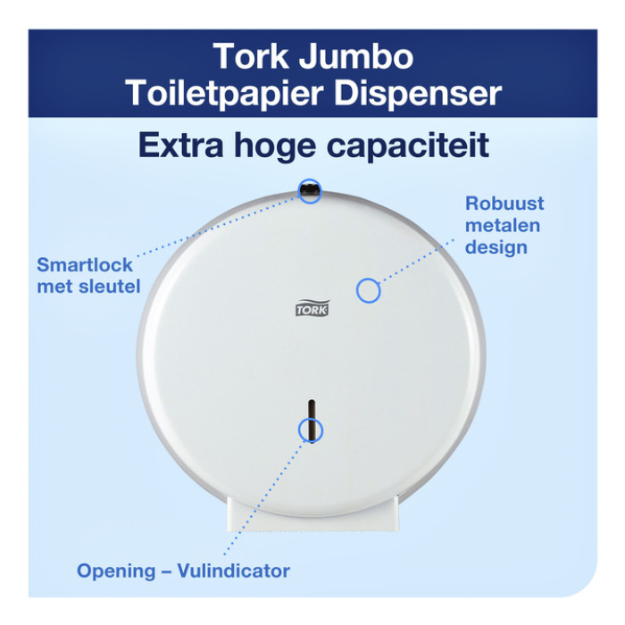 Toiletpapierdispenser Tork T1 jumbo wit 246040