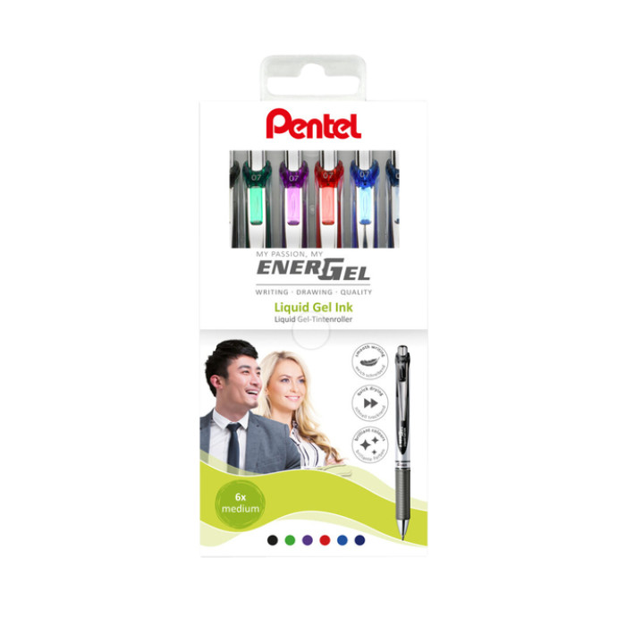 Gelschrijver Pentel BL77 Energel medium assorti 6 stuks