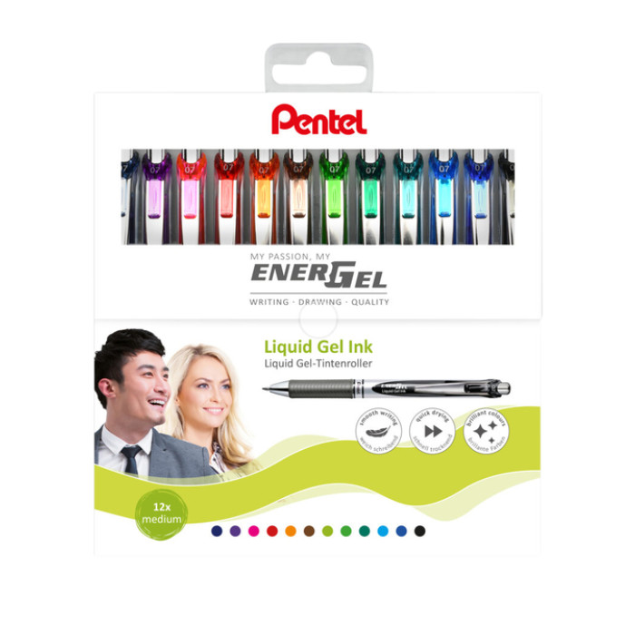 Gelschrijver Pentel BL77 Energel medium assorti 12 stuks