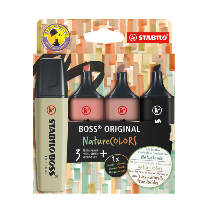 Markeerstift STABILO Boss 70/4 nature colors etui à 4 stuks