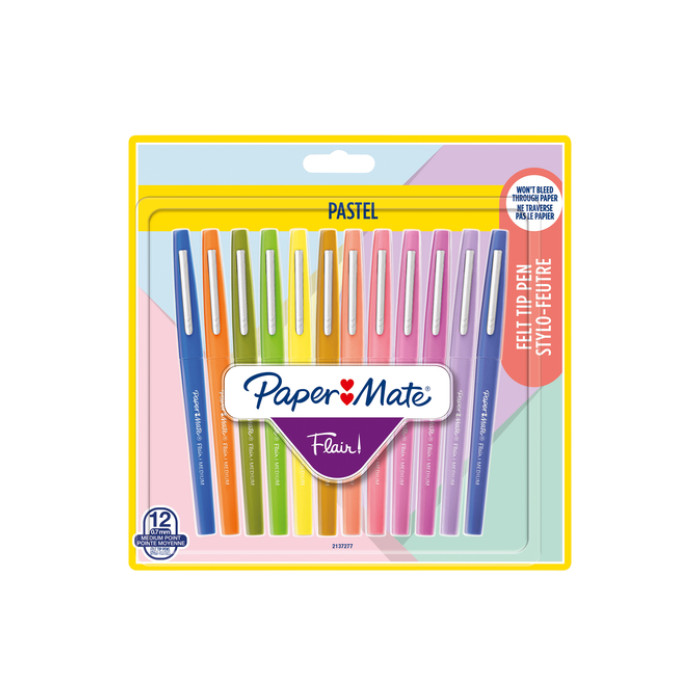 Fineliner Paper Mate Flair Pastel blister à 12 kleuren