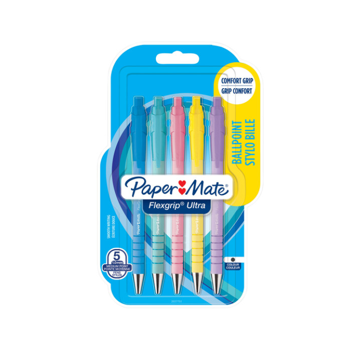 Balpen Paper Mate Flexgrip drukknop pastel schrijfkleur zwart