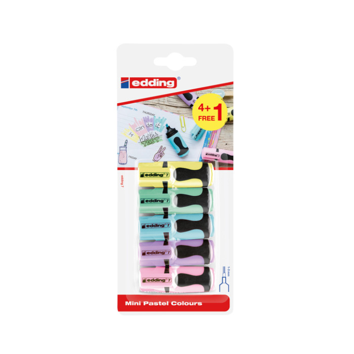 Markeerstift edding 7 mini 1-3mm pastel ass blister à 4+1 stuk gratis
