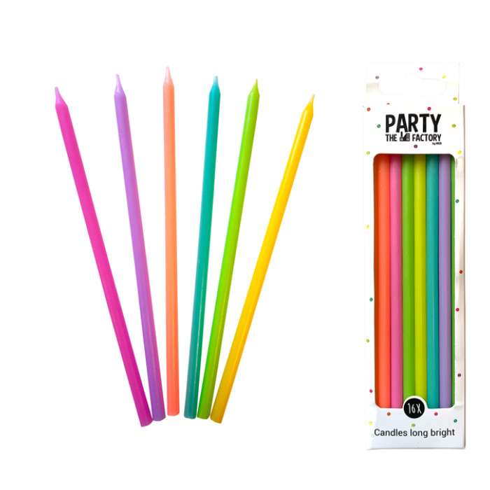 Kaarsjes Haza long bright 15cm 16 stuks assorti