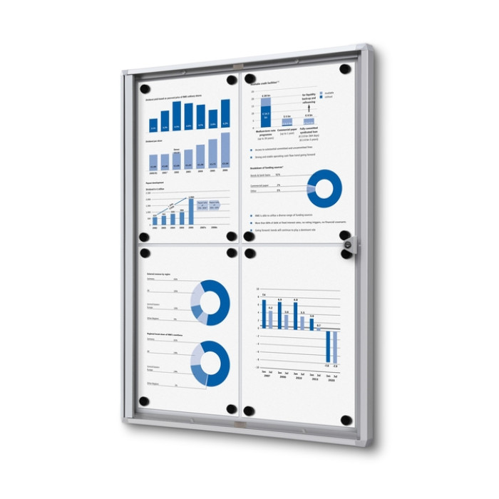 Vitrinebord Quantore voor binnen 4x A4 zilver