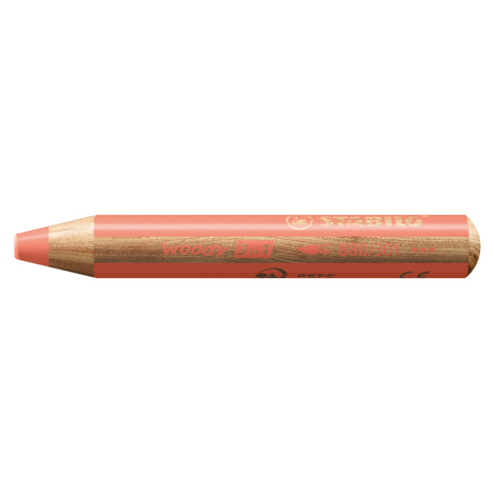 Kleurpotloden STABILO 880 woody 3 in 1 multitalent pastel rood
