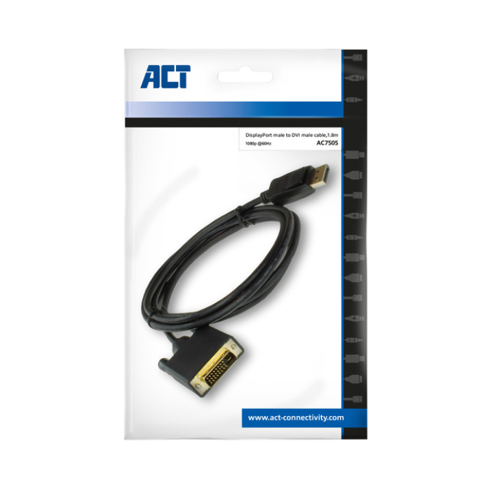 Kabel ACT DisplayPort naar DVI 1.8 meter zwart