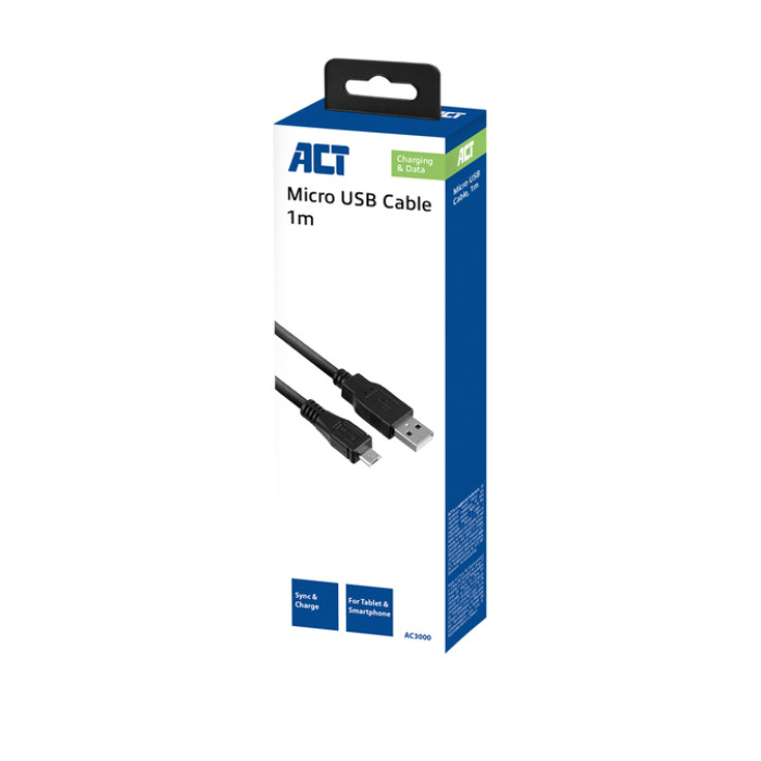 Kabel ACT USB 2.0 naar MicroB laad -en data 1 meter