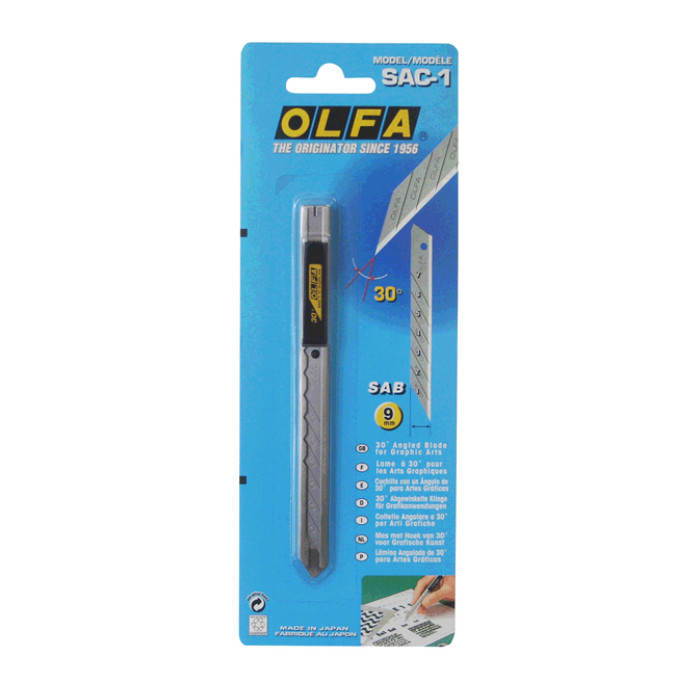 Snijmes Olfa SAC-1 9mm met metalen houder blister à 1 stuk