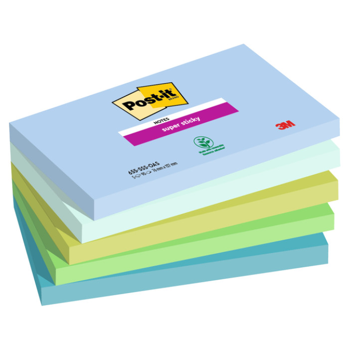 Memoblok 3M Post-it 655 76mmx127mm Super Sticky Oasis 5 stuks