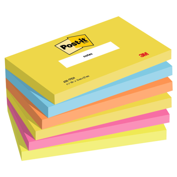 Memoblok 3M Post-it 655 76x127mm Energetic Colours 6 stuks