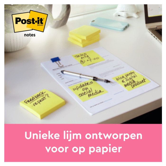 Memoblok 3M Post-it 654 76x76mm geel 16 + 4 gratis
