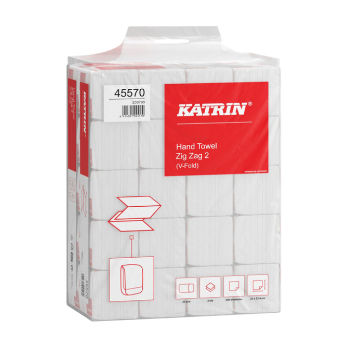 Handdoek Katrin z-vouw 2-laags 224x230mm 20x200 vel wit 45570