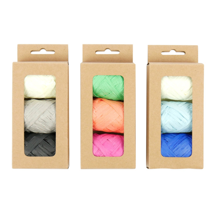 Lint raffia assorti: oranje, groen & roze