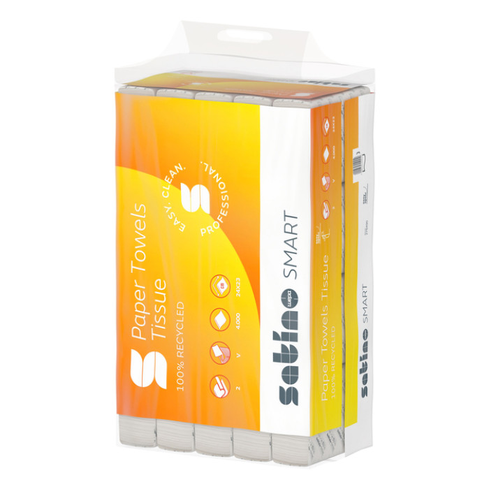 Handdoek Satino PT3 Smart v-vouw 2-laags 240x230mm 20x200 vel wit 276490