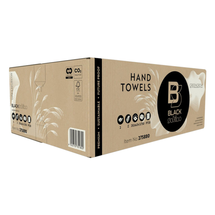 Handdoek BlackSatino PT20 GreenGrow z-vouw 2-laags 206x240mm 25x150 vel wit 275880