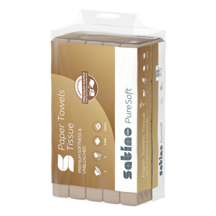 Handdoek Satino PT3 PureSoft v-vouw 2-laags 240x230mm 20x200 vel naturel 277540