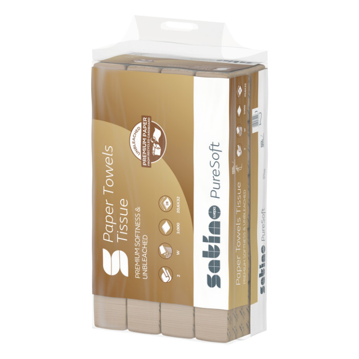 Handdoek Satino PT2 PureSoft w-vouw 2-laags 206x320mm 25x120 vel naturel 277520