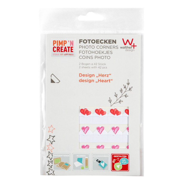 Fotohoeken walther design hartjes 2 vellen à 42 stuks