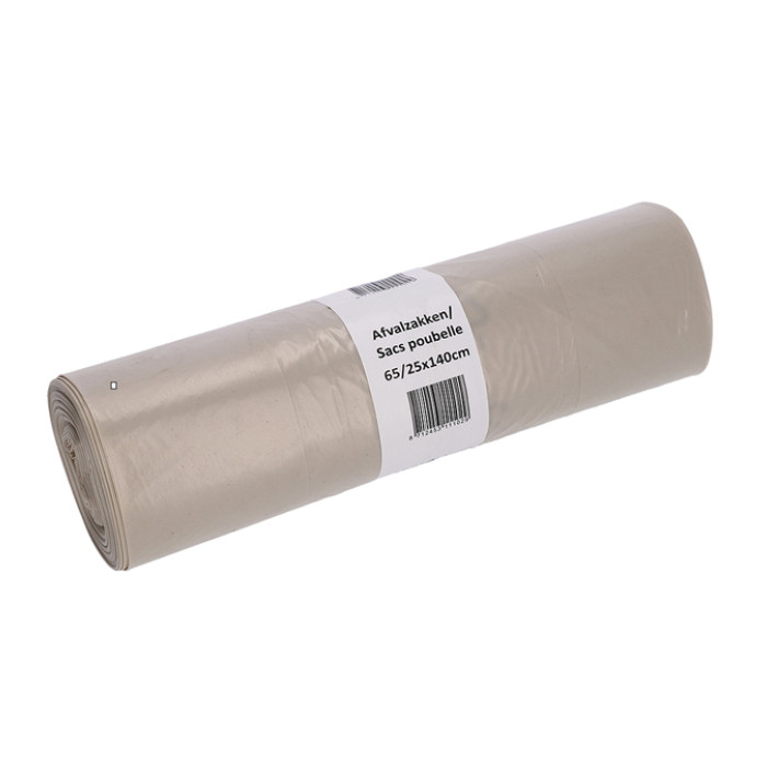 Afvalzak Cleaninq 65/25x140cm LDPE recycled T70 240L transparant rol à 10 stuks