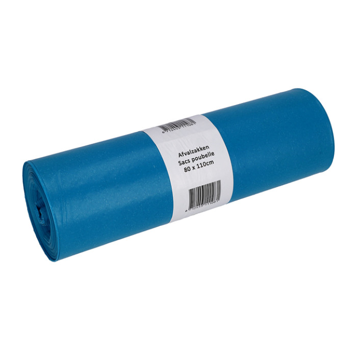 Afvalzak Cleaninq 80x110cm LDPE recycled T60 140L blauw rol à 20 stuks