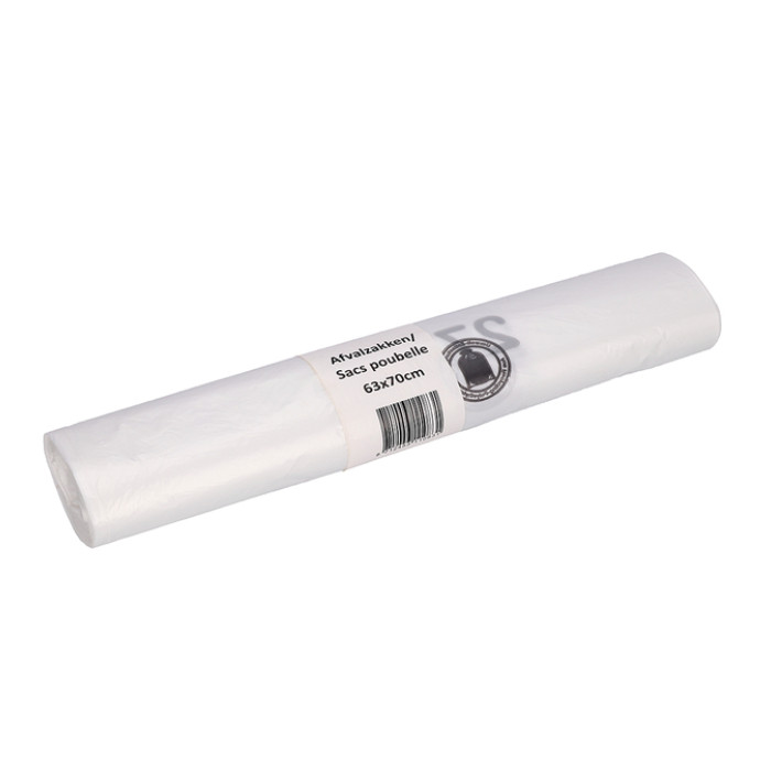 Afvalzak Cleaninq 63x70cm HDPE recycled T15 50L transparant rol à 25 stuks