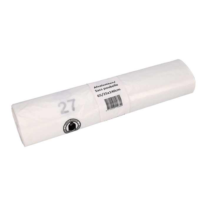 Afvalzak Cleaninq 65/25x140cm HDPE recycled T25 240L transparant rol à 10 stuks