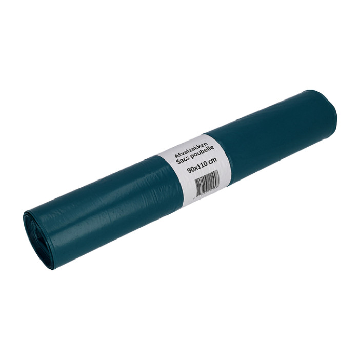 Afvalzak Cleaninq 90x110cm LDPE recycled T60 160L blauw rol à 20 stuks