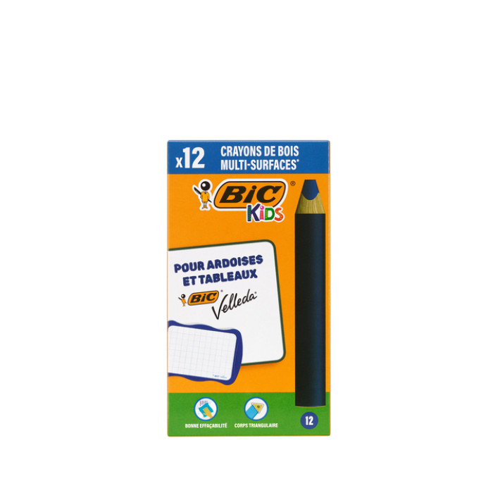 Whiteboardpotlood BicKids Multi Surface blauw doos à 12 stuks