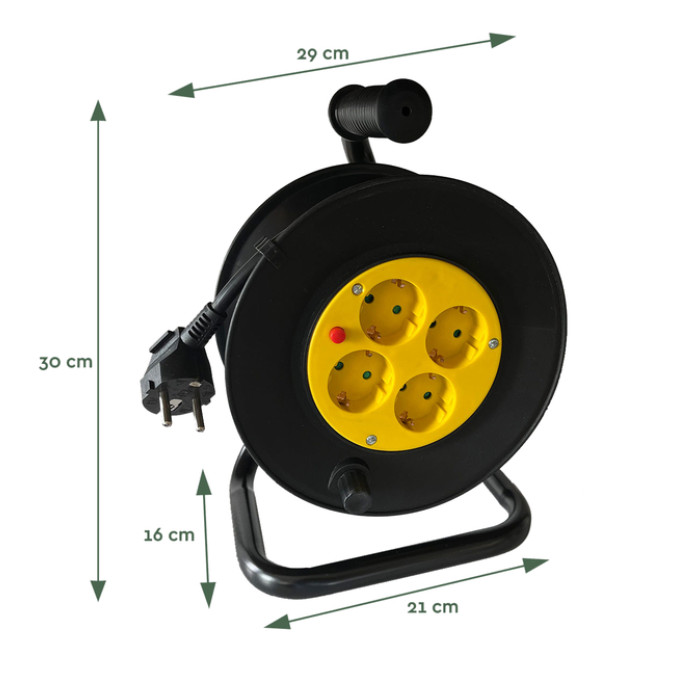Kabelhaspel BRASQ Pro 4 voudig 10 meter zwart