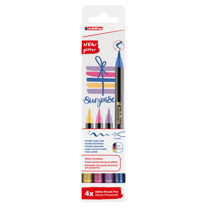Brushpen edding 1340 glitter assorti set à 4 stuks