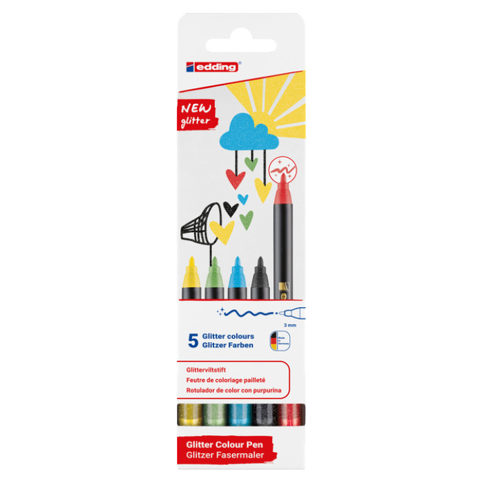 Fineliner edding 1200 fijn glitter assorti set à 5 stuks
